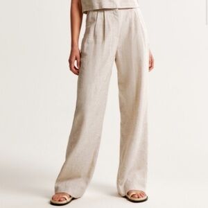 Abercrombie & Fitch women size 8L linen blend pant wide leg curve love beige